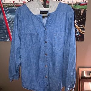 F21+ Hooded Lightweight Denim Shirt 3x